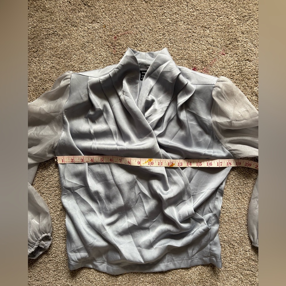 Silvery Wrap-Style Dress Blouse – Size Medium – Excellent Condition - Picture 6 of 10